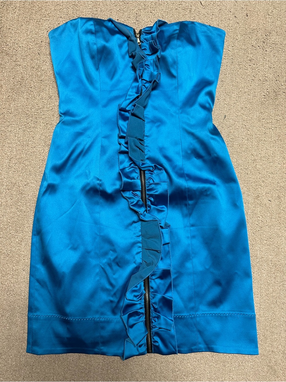 Phoebe Couture Bright Teal Strapless Satin Dress